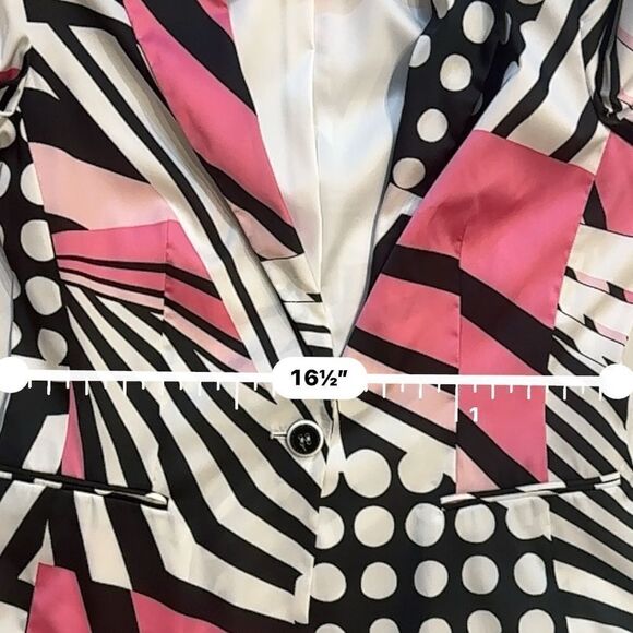 Basler | 38 / 6 | pink black geometric print 1980s satin blazer - Picture 4 of 9